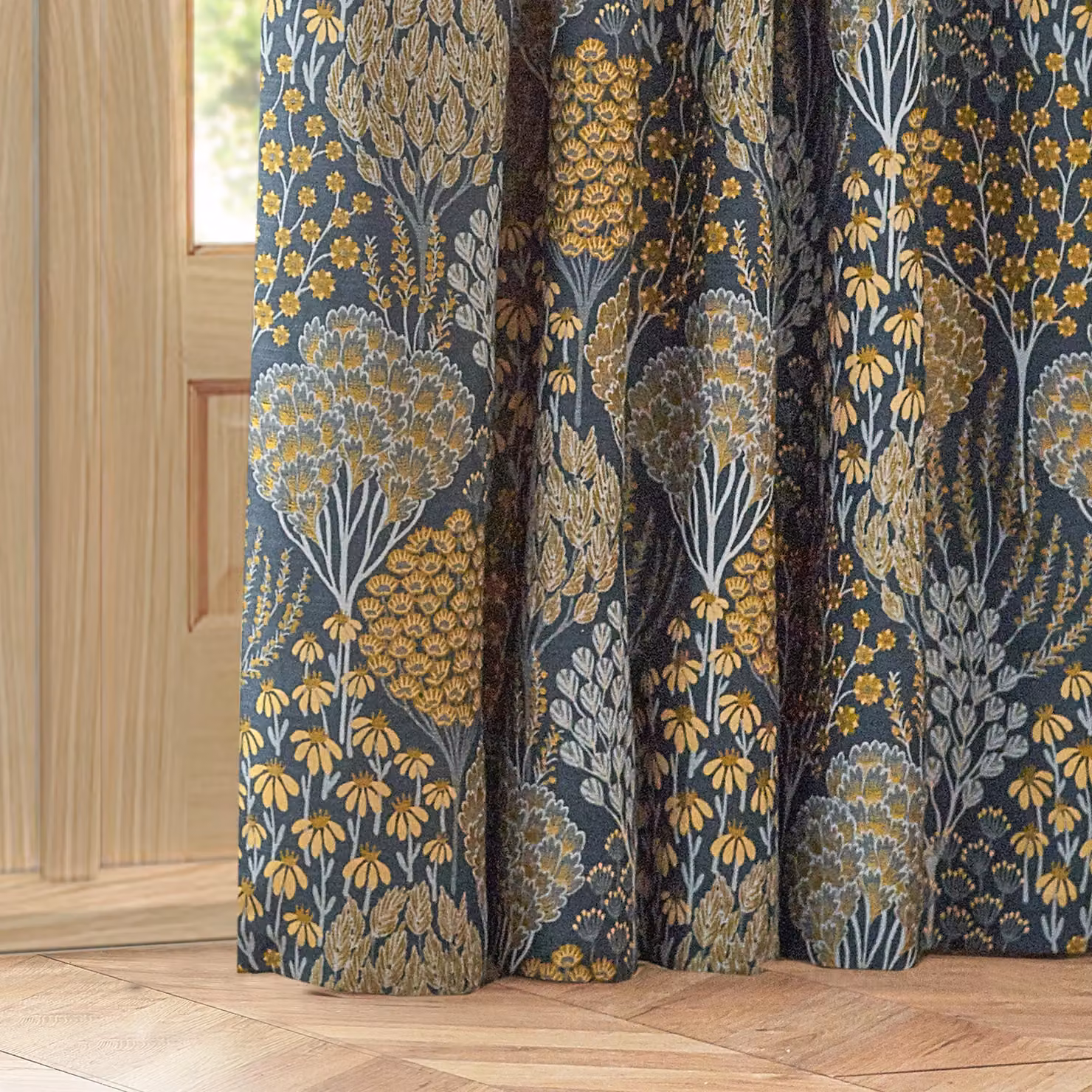 Wylder Ophelia Blue Floral Room Darkening Pencil Pleat Curtain Pair, Width: 229 cm, Drop: 183 cm – 4