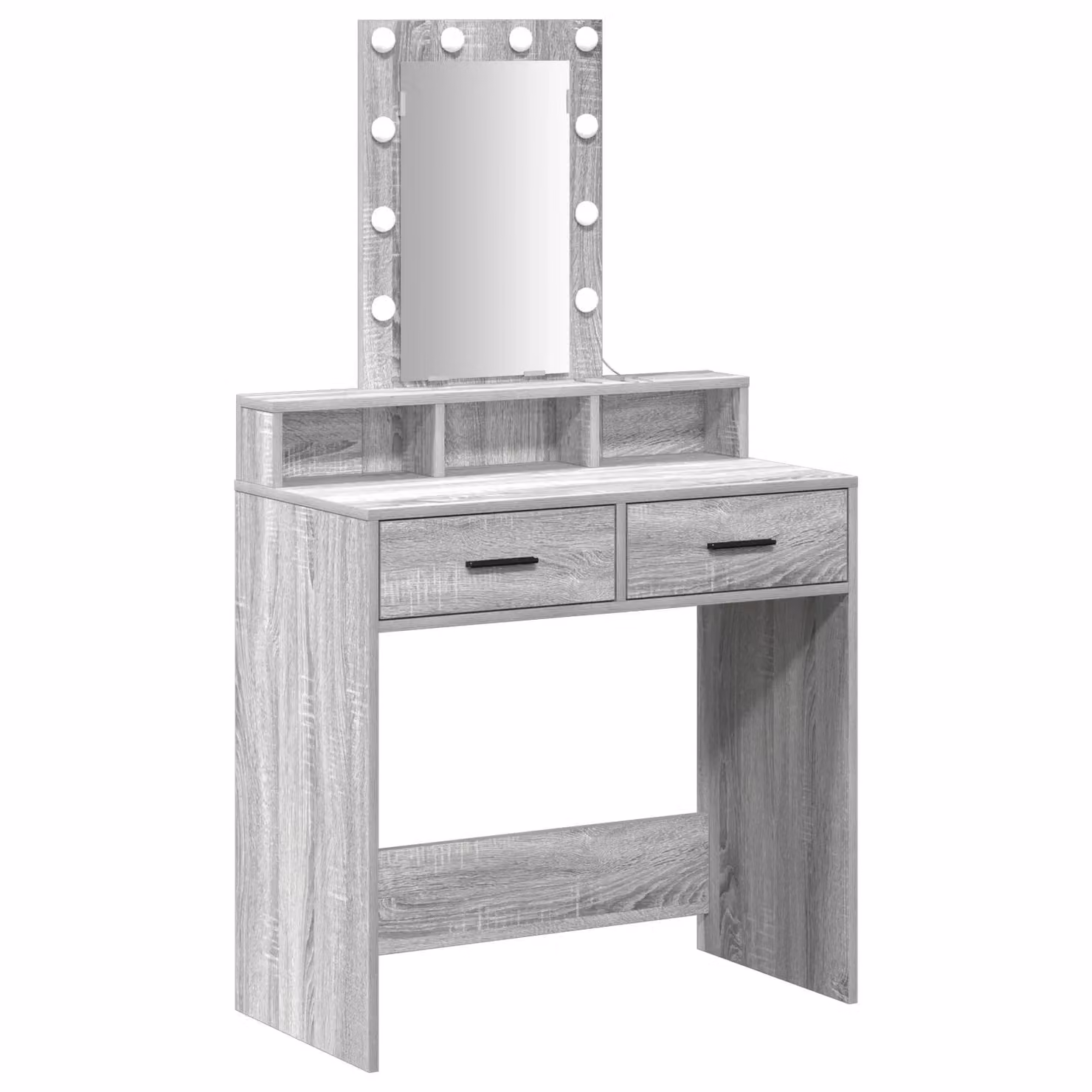 Berkfield Home Makeup Table with Hollywood LED Lights in Grey Sonoma, W: 79 cm, D: 41 cm, H: 140 cm – 2