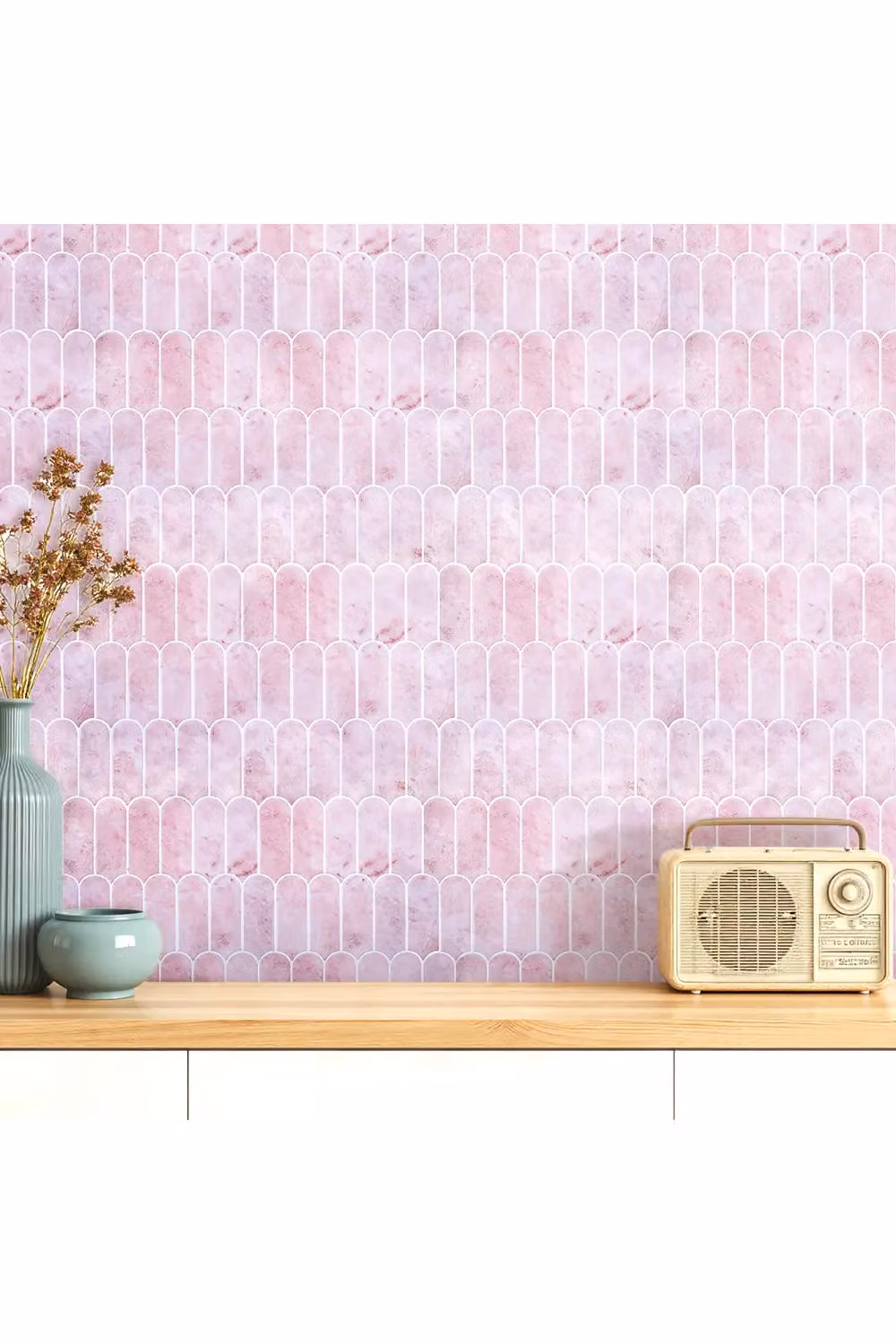 Living and Home 10-Piece Pink Gradient Colour 3D Arch Self-Adhesive Wall Tile Stickers – 2