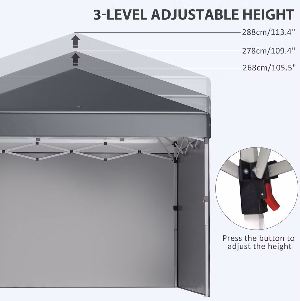 STILVORA Pop-Up Gazebo with 2 Sidewalls in Grey, W/D/H: 300 x 300 x 288 cm – 5