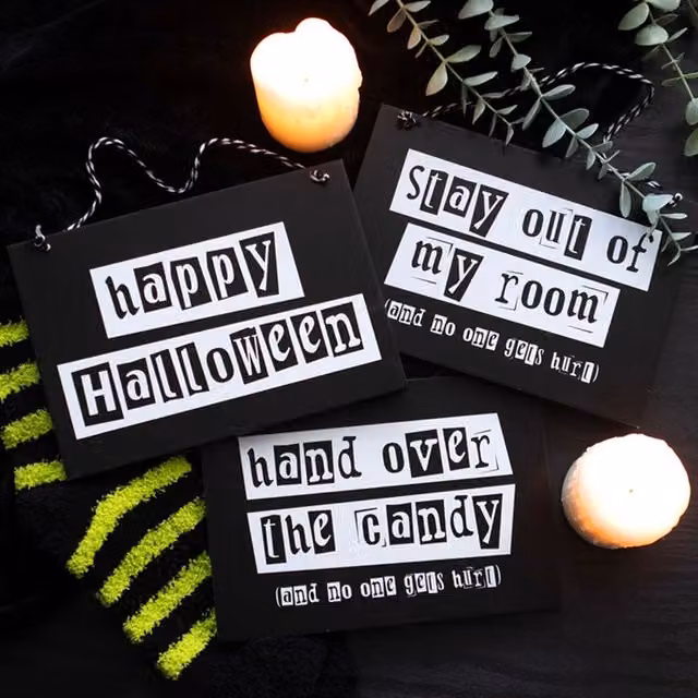 KDMK Candy Heist Halloween Warning Sign in Black and White