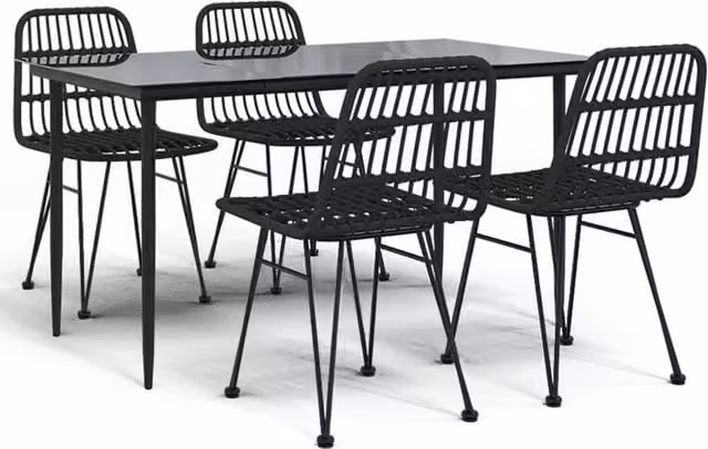 Berkfield Home 5 Piece Black Poly Rattan Garden Dining Set – 1