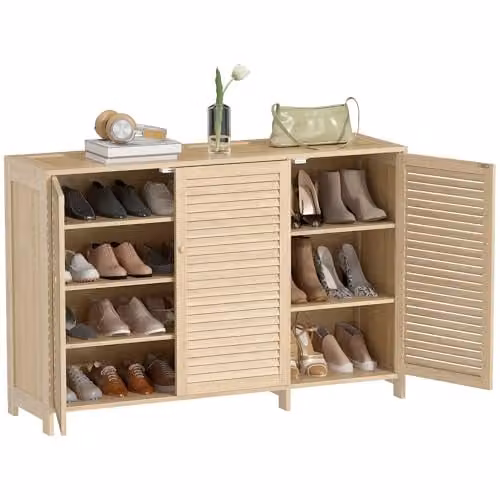 HOMCOM Bamboo Shoe Cabinet in Brown, Holds 18 Pairs, W/D/H: 120 x 35 x 80 cm