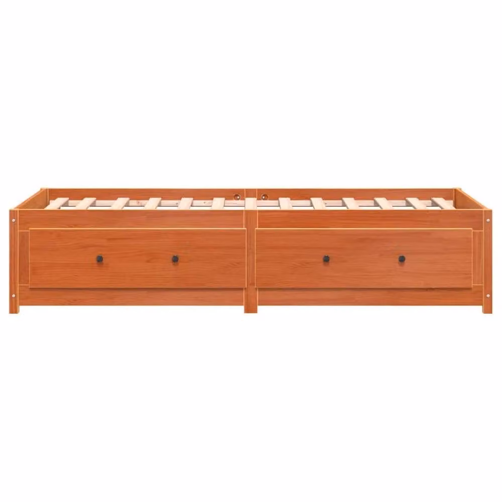 Berkfield Home Rustic Waxed Brown Solid Wood Pine Day Bed with Drawers W/D/H: 90 x 190 cm – 2
