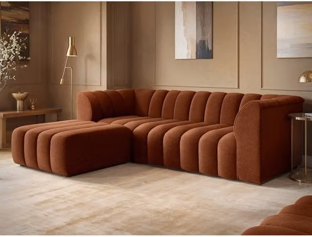 SOLACE+CO Halle 3 Seater Reversible Velvet Sofa with Matching Ottoman in Orange