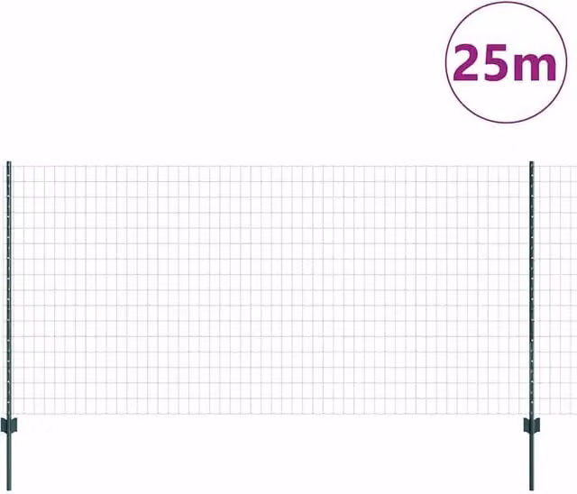 Berkfield Home Green Euro Fence with 11 U-Posts, Powder-Coated Steel, 2 x 25 m