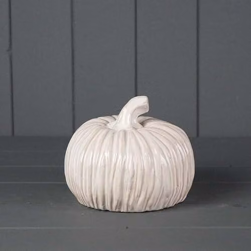 The Satchville Gift Company Ceramic Pumpkin Autumn Tabletop Decoration in White, Grey and Multicolour, Height: 15 cm