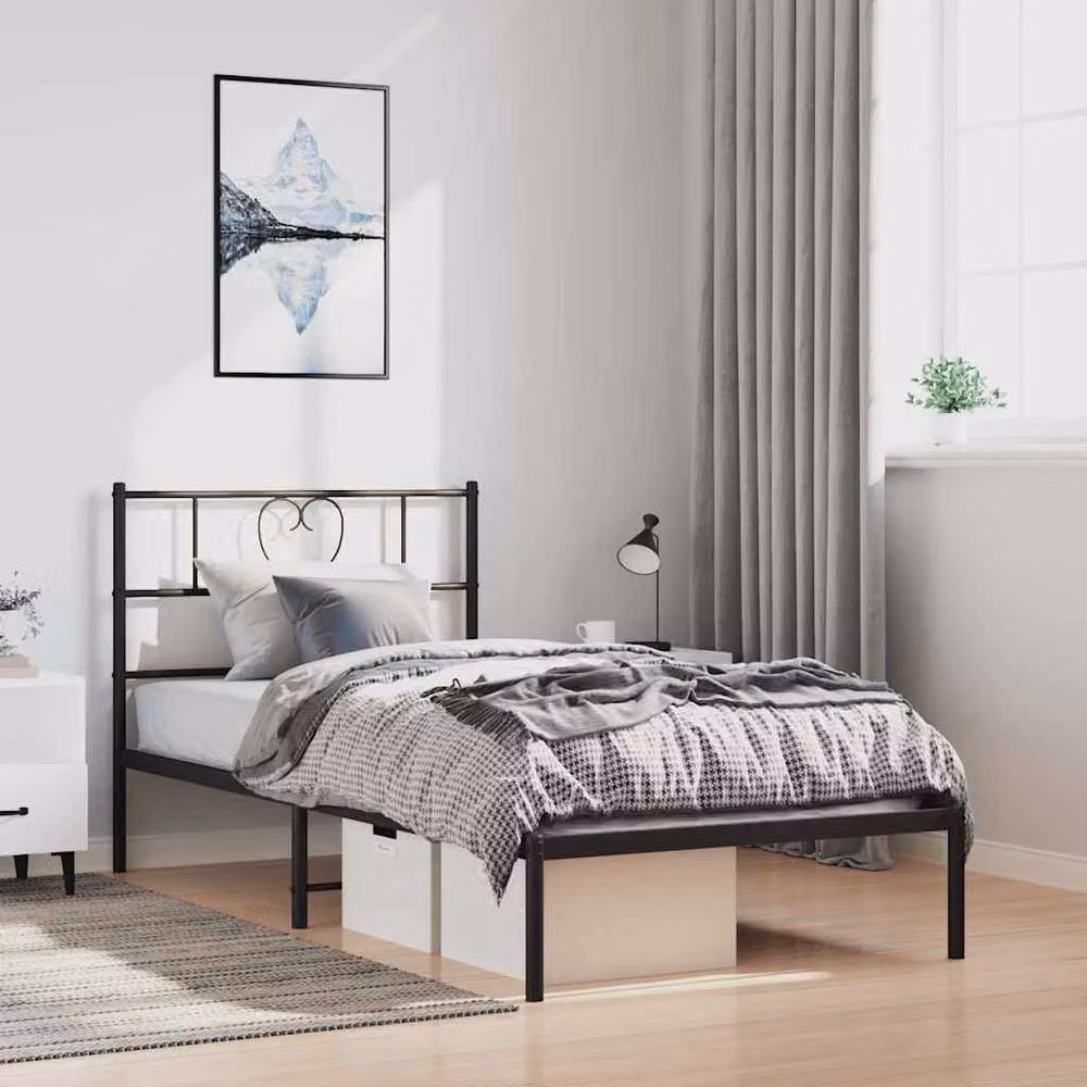 Berkfield Home Metal Bed Frame with Headboard in Black W/D/H: 100 x 190 cm – 2