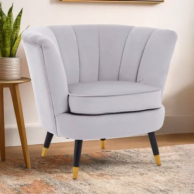 Orsina Loretta Grey Velvet Accent Chair with Black Wood and Gold Finish Legs – 1