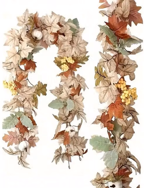 Garden Greatness Orange Pumpkin and Maple Leaf Garland for Autumn and Halloween Decor, Length: 174 cm – 1