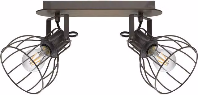 Loops Flush Ceiling Light in Brown and Silver Metal and Wood with 2x E27 Sockets