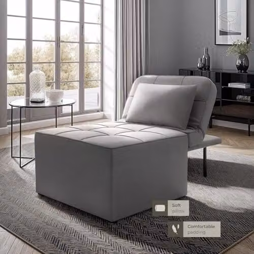 tectake 4-in-1 Folding Chair, Day Bed, Lounger and Footstool with Metal Frame and Foam Padding in Grey – 2