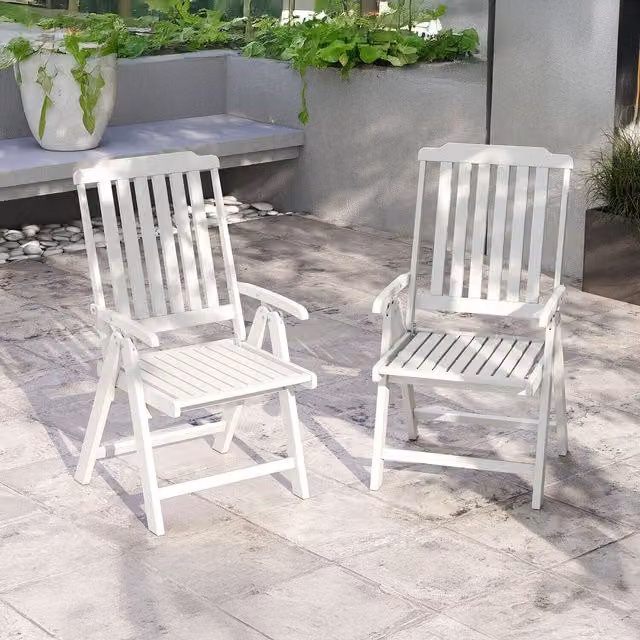 Costway White Foldable Outdoor Dining Chair with Armrests