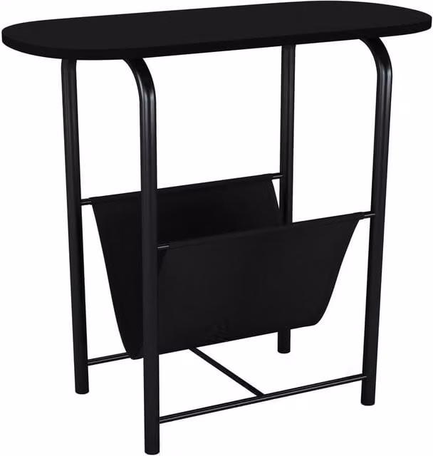 EONLION Slim Oval Side End Table with Magazine Holder Sling Rack in Black – 1