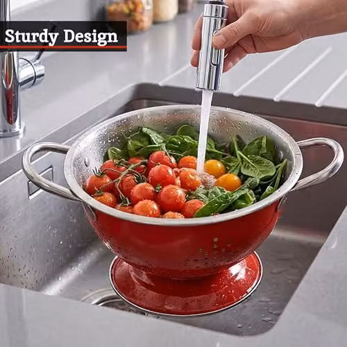 Premier Housewares Red Stainless Steel Collapsible Round Colander with Handles W: 17 cm, D: 14 cm, H: 10 cm – 3