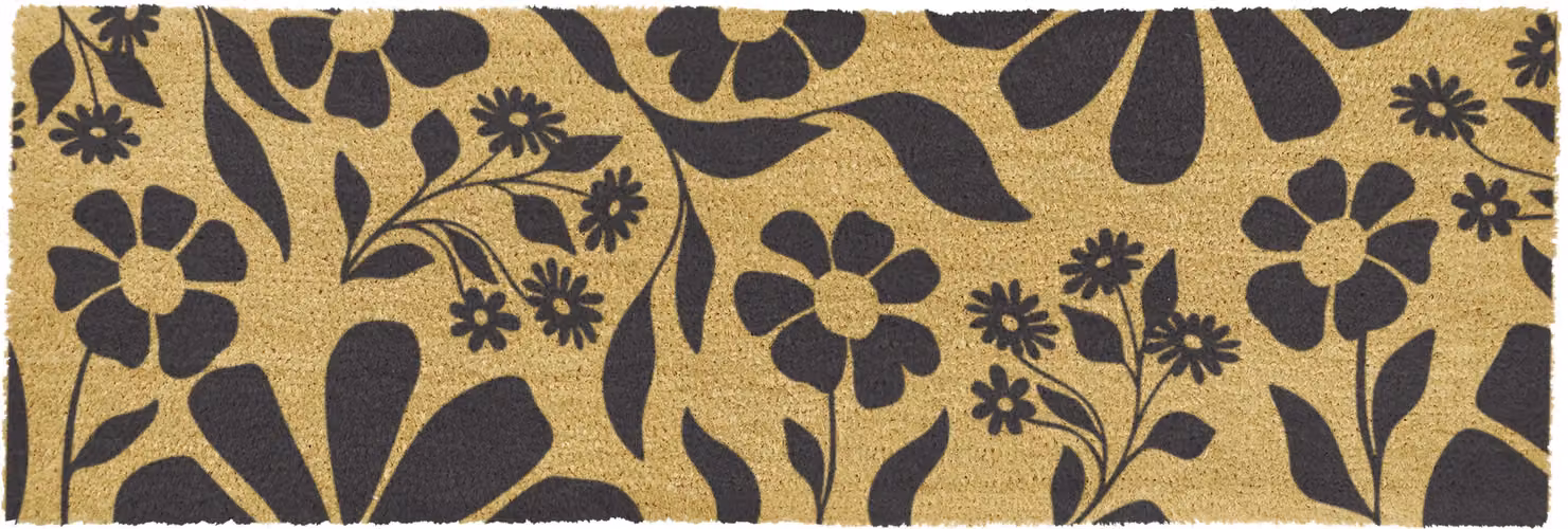 Artsy Mats Black Floral Pattern Coir Doormat in Brown, W: 120 cm, D: 40 cm – 4