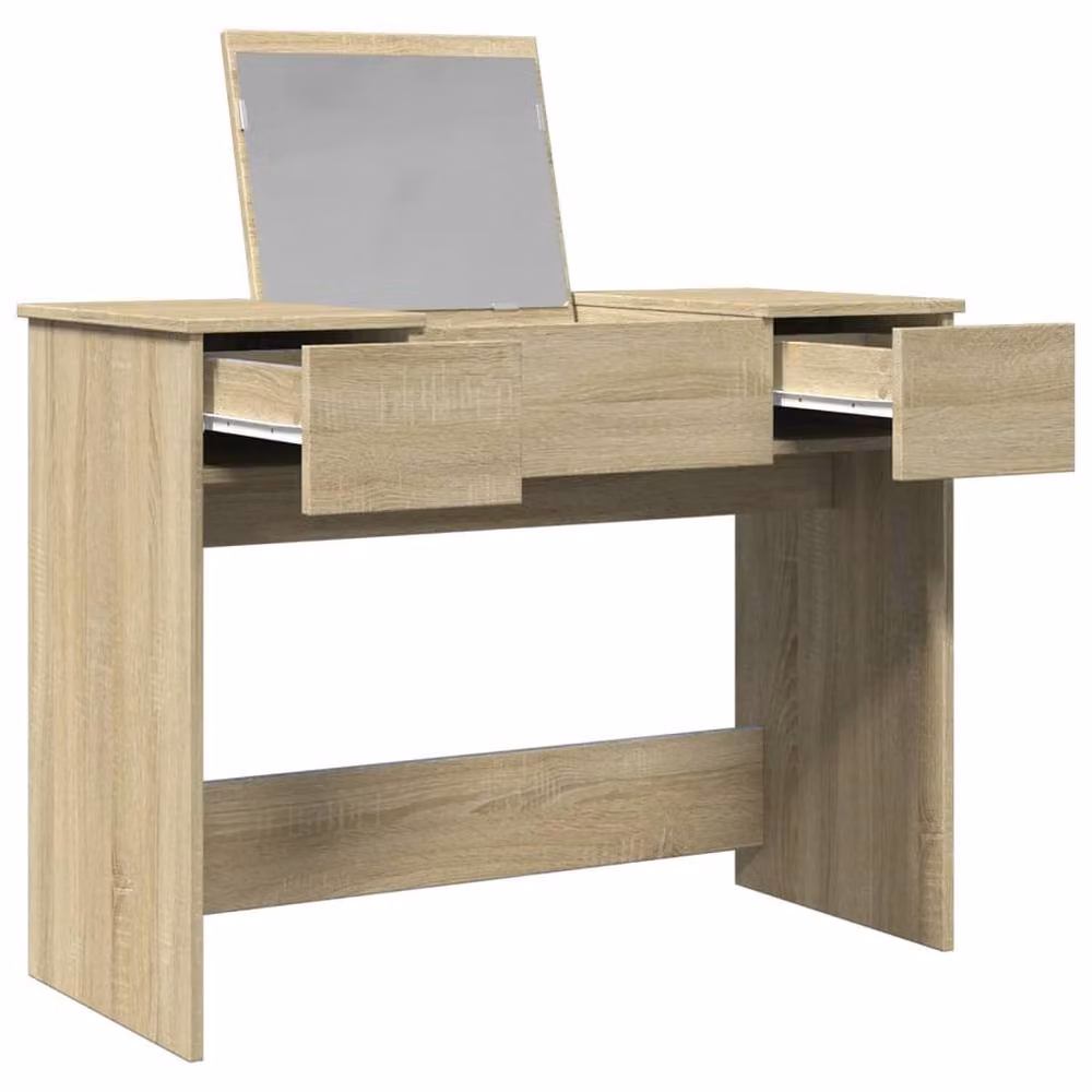 Berkfield Home Modern Dressing Table with Mirror in Sonoma Oak and Light Tan, W/D/H: 100 x 45 x 76 cm – 2