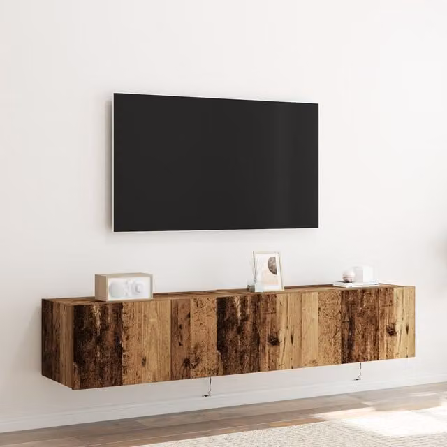 Berkfield Home Set of 2 Modern Wall Mounted TV Cabinets with Integrated LED Lights in Brown, W/D/H: 80 x 35 x 31 cm