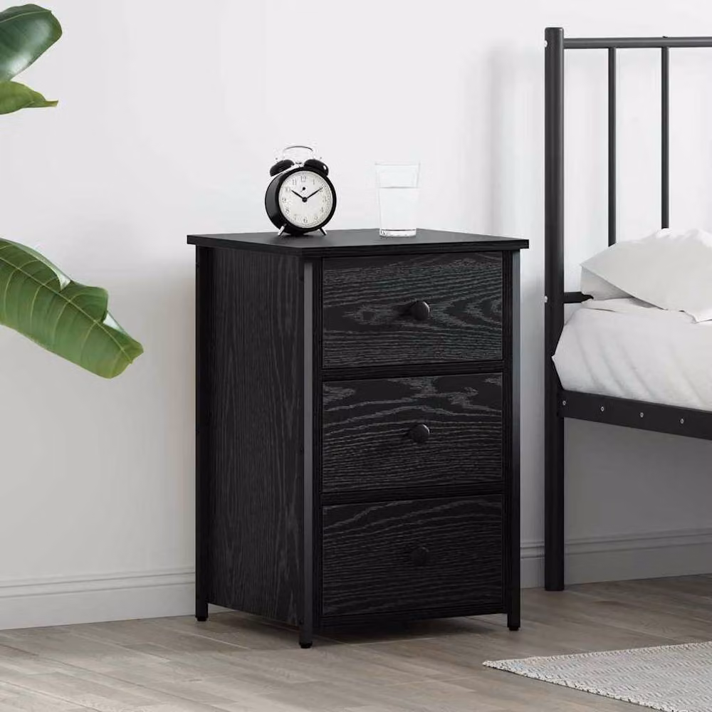 Berkfield Home Classic Black Oak Nightstand in Black Oak MDF and Metal – 2