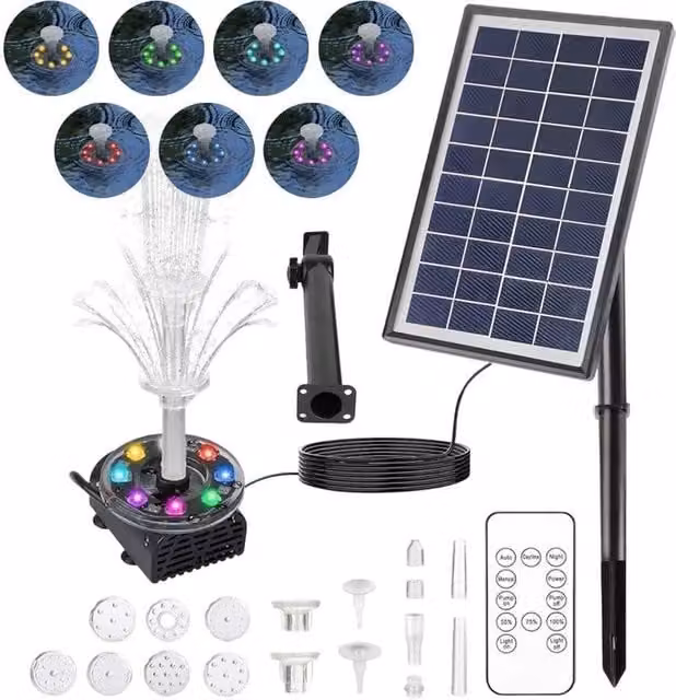 NESTLUNE Solar Powered Water Feature Fountain Pump in Black, W/D: 100 x 100 cm