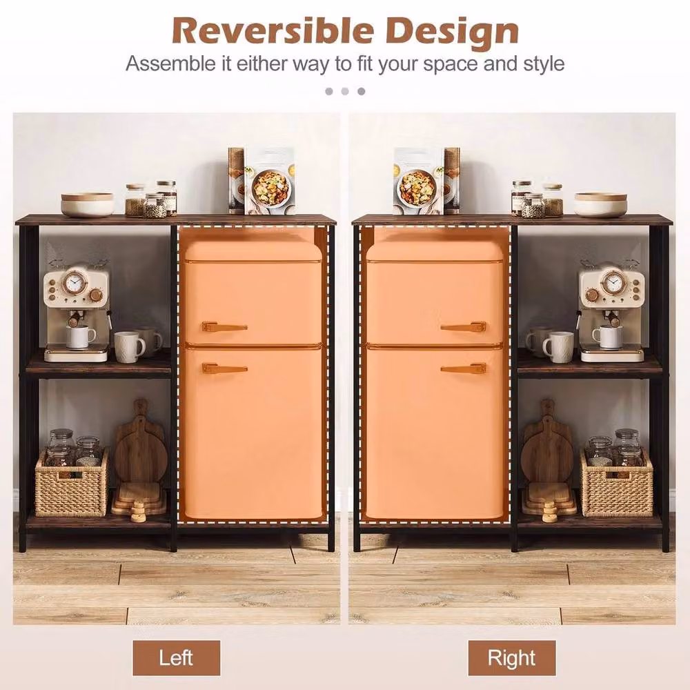 FLAVORA 4-Tier Kitchen Baker's Rack and Mini Fridge Stand in Brown – 4