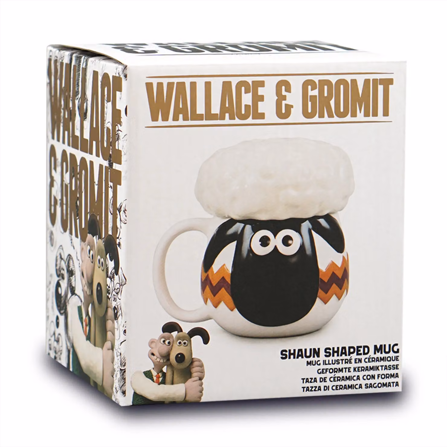 Wallace & Gromit Ceramic Mug with Lid, Shaun, White and Multicolour, 350ml – 2
