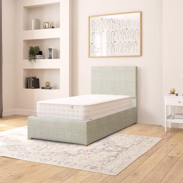 Aspire Single Garland Upholstered Ottoman Storage Bed in Eau De Nil Cotton Fabric