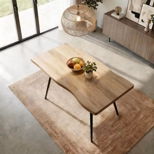 Home Source Avara Live Edge Dining Table in Light Oak with Black Metal Legs, W/D/H: 140 x 80 x 75 cm – 1