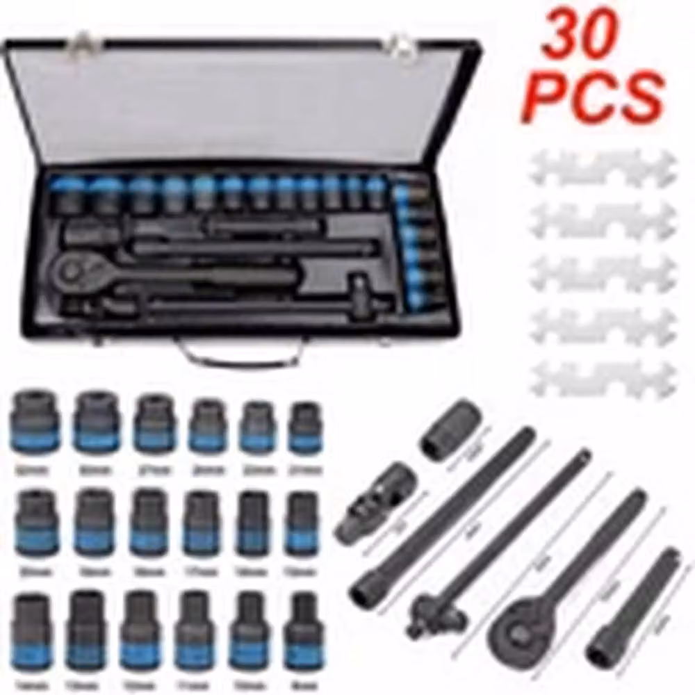 EONLION Heavy Duty 1/2 inch Chrome Vanadium Ratchet Socket Set with Extension Bar, Black – 2