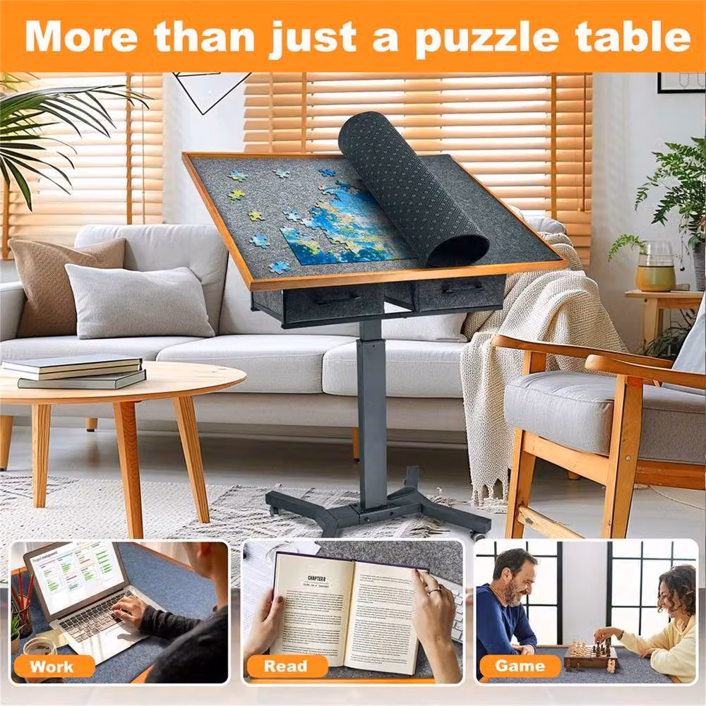 NESTLUNE Rotating and Tilting Jigsaw Puzzle Table with Height Adjustment in Black, W: 100 cm, D: 15 cm – 3