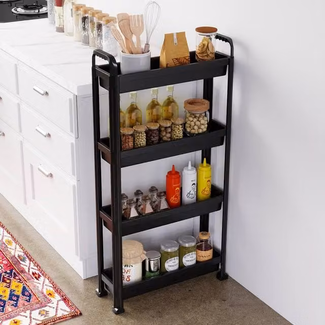 Costway 4-Tier Rolling Storage Cart Black Narrow Bathroom and Kitchen Organiser Unit – 1
