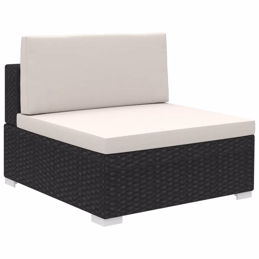 Berkfield Home 8 Piece U-Shape Garden Lounge Set with Cushions and Ottoman in Black Poly Rattan – 2