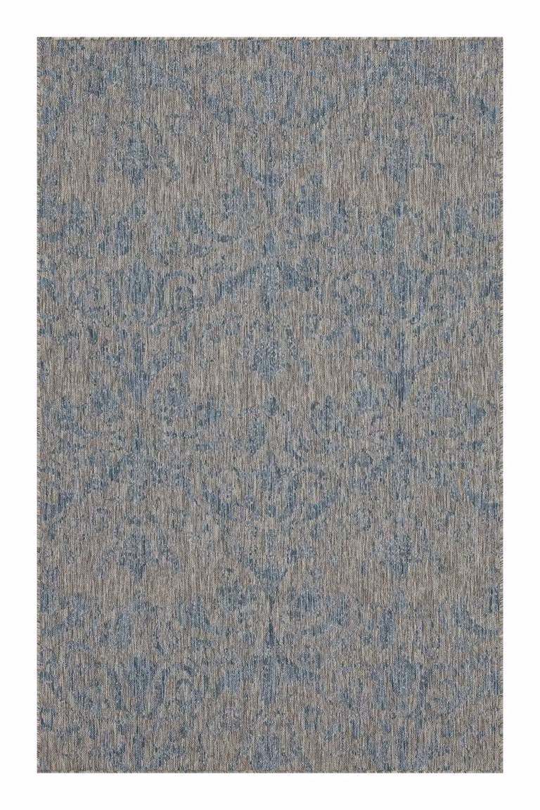 Kukoon Blue and Grey Mottled Abstract Outdoor, Garden and Patio Area Rug, W/D: 120 x 170 cm