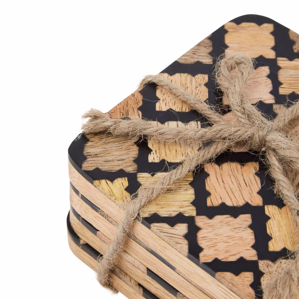 Hill Interiors Brown Wood Effect Geometric Square Coasters, Pack of 4 – 2