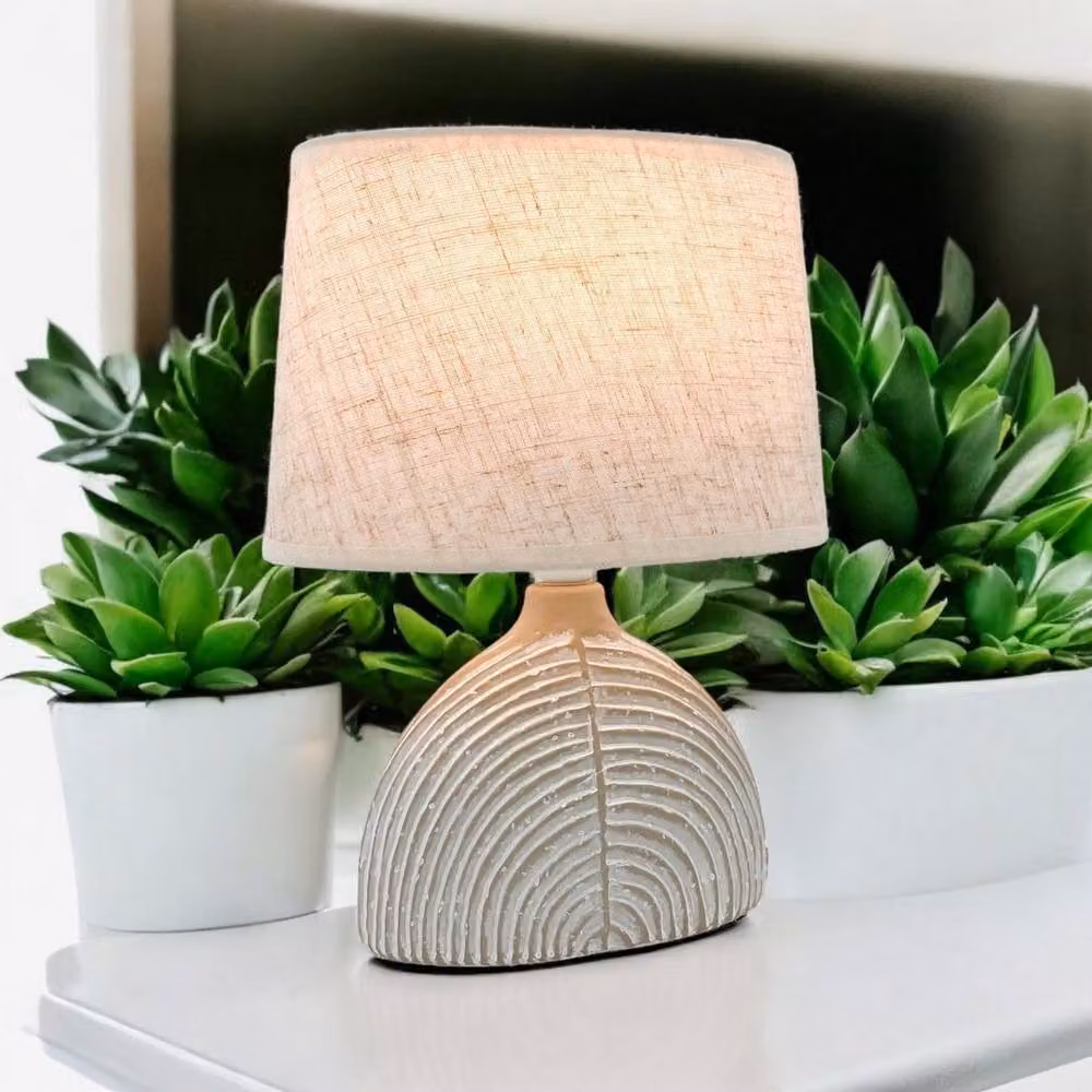 Minster Ceramic Table Lamp with Beige Fabric Cylinder Shade, W/D/H: 23 x 14 x 30 cm – 2