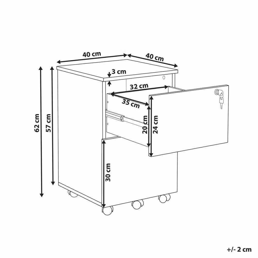 Wyld and Coco Black Wood Mobile Office Storage Unit with Lockable Drawers and Castors – 3