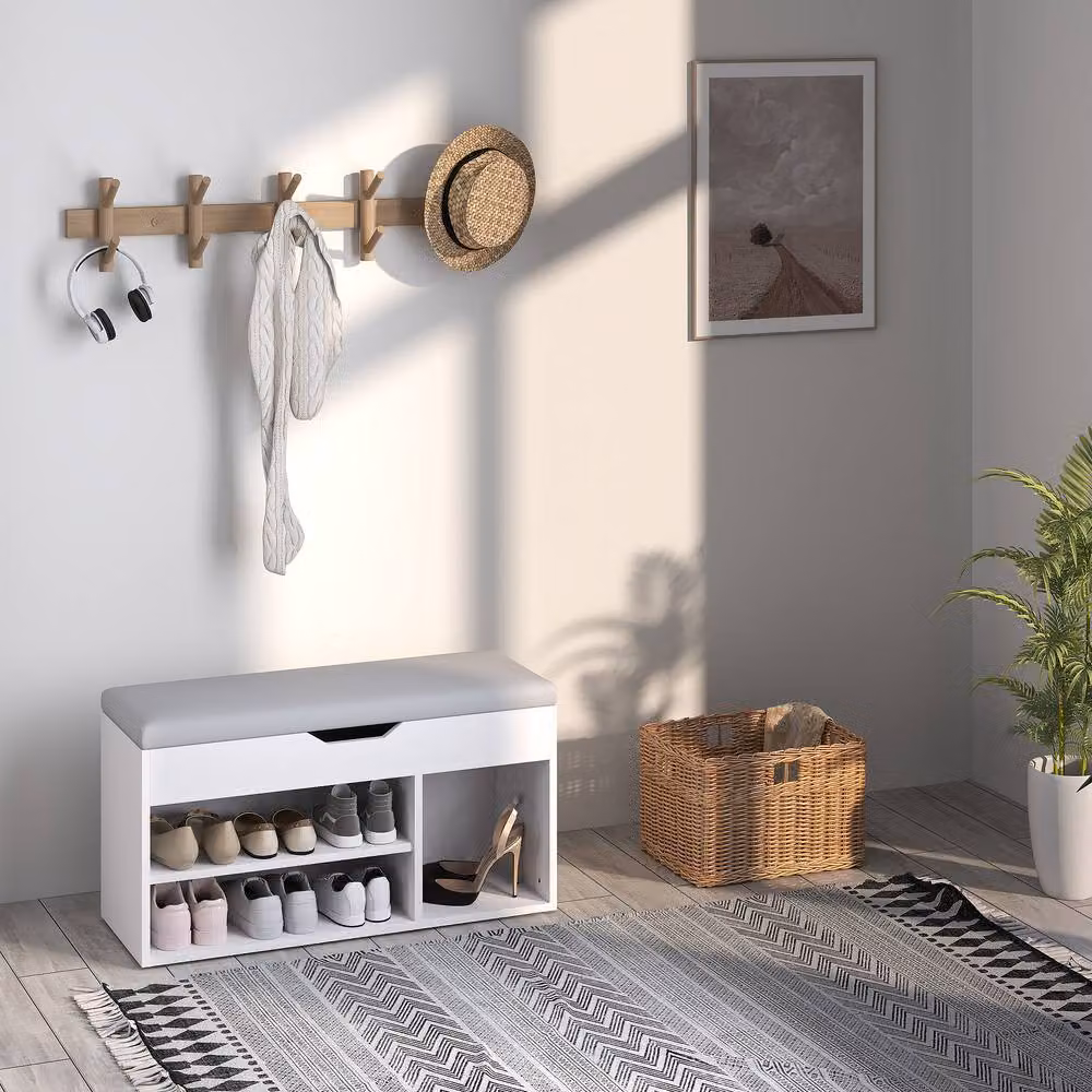 STILVORA Shoe Storage Bench with Hidden Storage in Beige Synthetic Leather, W/D/H: 100 x 30 x 43 cm – 3