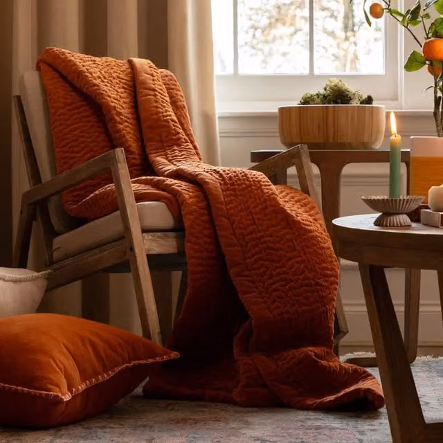 Voyage Maison Haze Quilted Cotton Throw in Orange, W/D/H: 140 x 200 cm