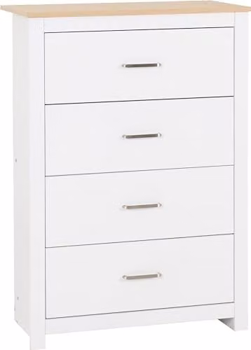 Seconique Portland 4 Drawer Chest in White and Oak, W/D/H: 80.0 x 40.0 x 114.0 cm