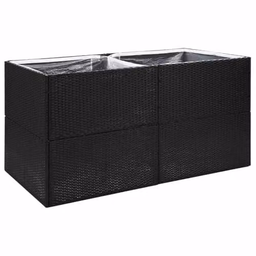 vidaXL Modern Garden Planter in Black Poly Rattan, W/D/H: 157 x 80 x 80 cm