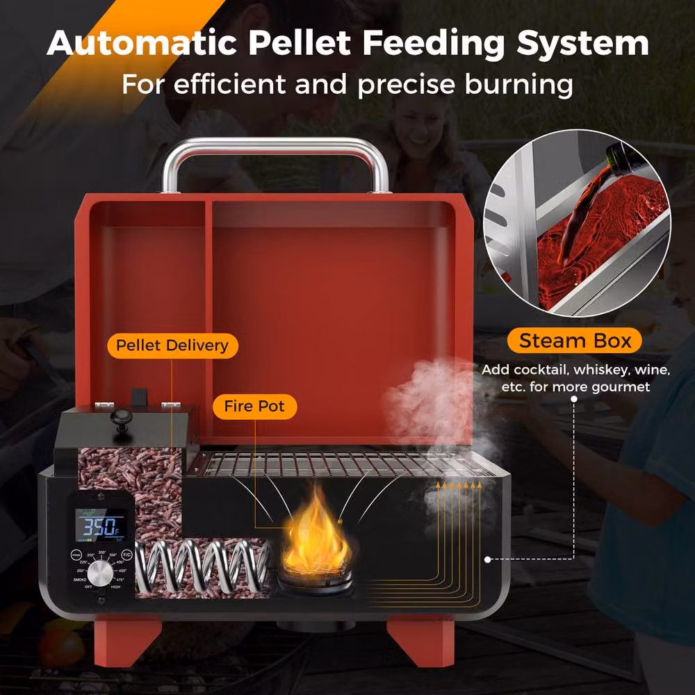 Costway 8-in-1 Digital Control Wood Pellet Smoker and Tabletop Grilling Stove, Red, W/D/H: 46 x 38 x 46 cm – 6