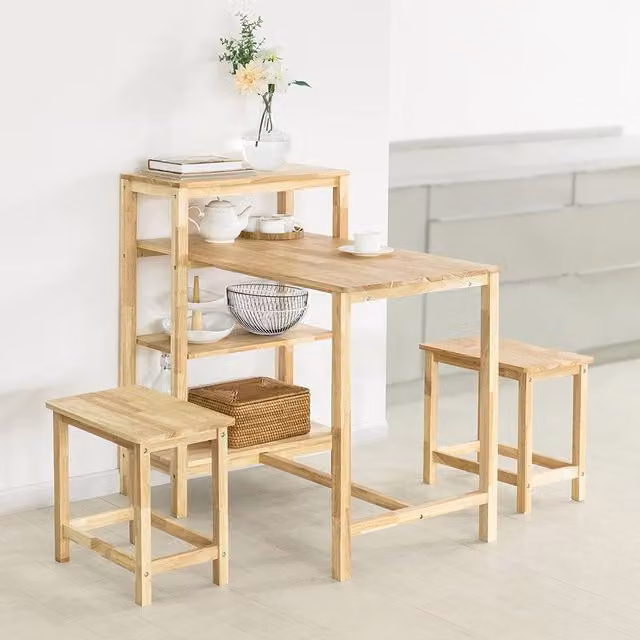 SoBuy Set of 2 Modern Rubberwood Dining Room Stools in Yellow and Brown