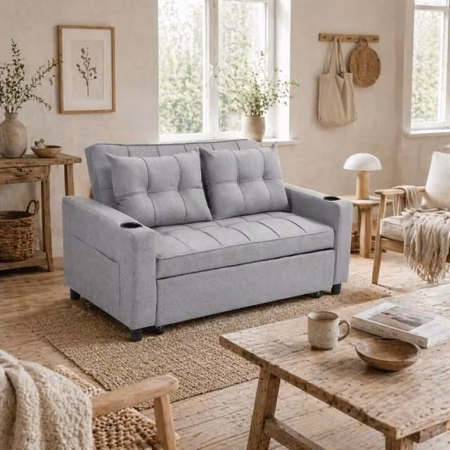 Wyld Haus Kahani Razi 2 Seater Pull Out Sofa Bed in Light Grey – 1