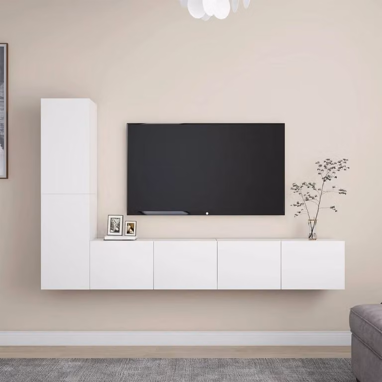 Berkfield Home 4 Piece Modern White TV Cabinet Set with Tall Unit and Wall Mounted Storage