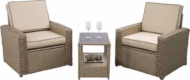 Furniture One 3 Piece Luxury Rattan Armchair Set with Ice Bucket, Yellow