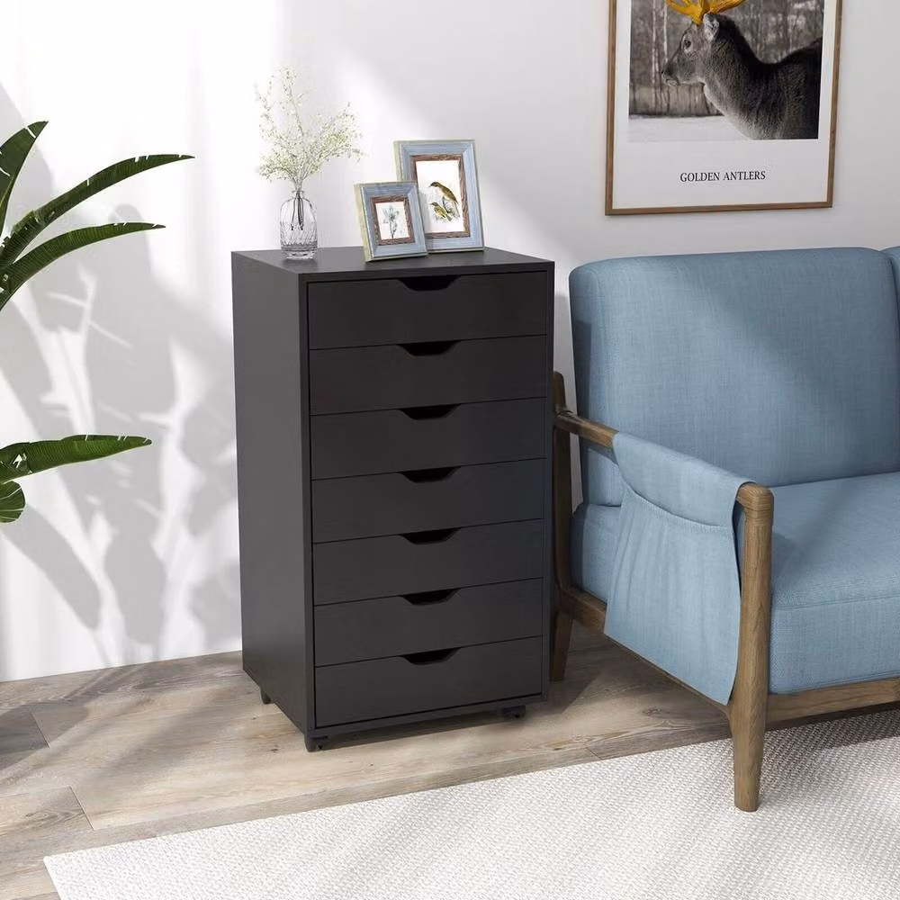 VOGREX 7-Drawer Rolling Storage Dresser in Black for Home Office and Bedroom – 4