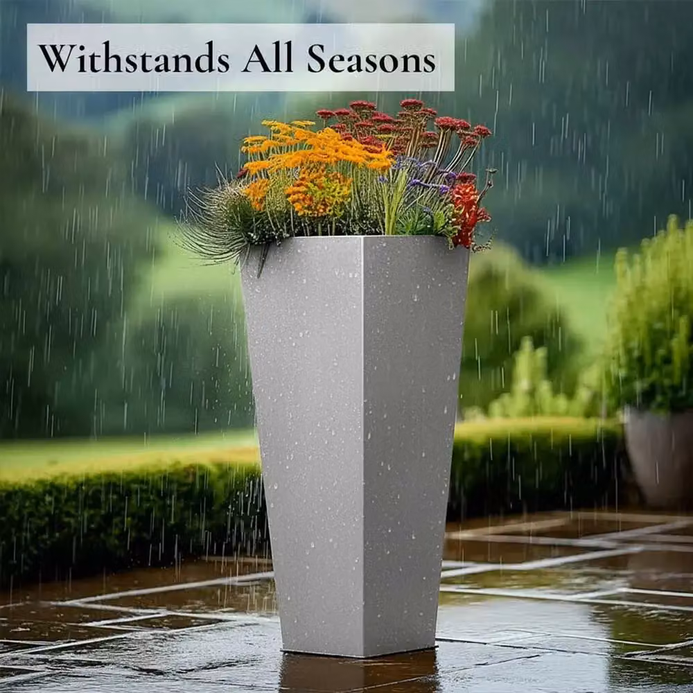 Tulipy Silver Galvanised Steel Tall Tapered Square Planter W: 40 cm, D: 40 cm, H: 90 cm – 7