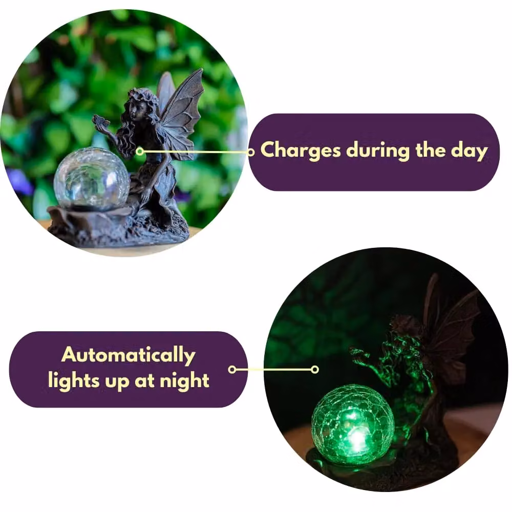 Marco Paul Multicolour Fairy with Crystal Ball Solar Garden Ornament, Height: 19 cm – 7