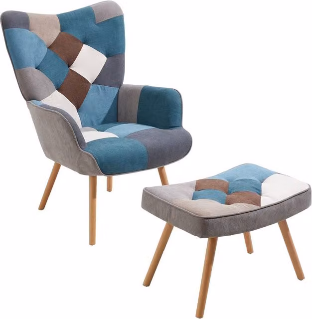 Garden Sanctuary Multicolour Abstract Upholstered Wingback Armchair and Footstool Set
