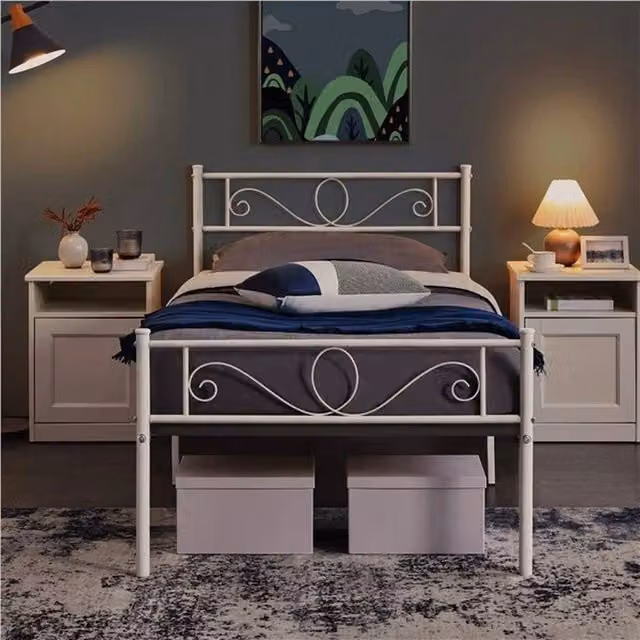 NESTLUNE Single Metal Bed Frame in White, W/D/H: 90 x 190 cm – 1